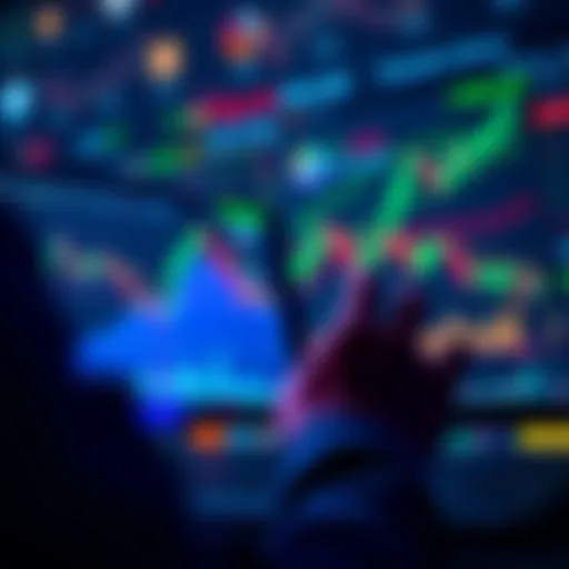 A graphic showing a person analyzing crypto charts for BTC and ETH trading with leverage options, highlighting risk management and profit projections.