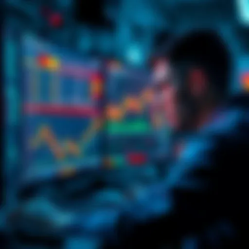 A trader looking at a computer screen displaying Theta cryptocurrency prices and charts