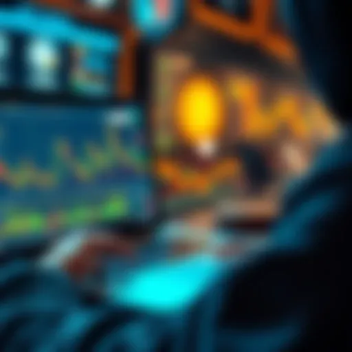 A person using a laptop to trade cryptocurrency, showing various digital coins on the screen, symbolizing alternative trading methods without a Ledger wallet.