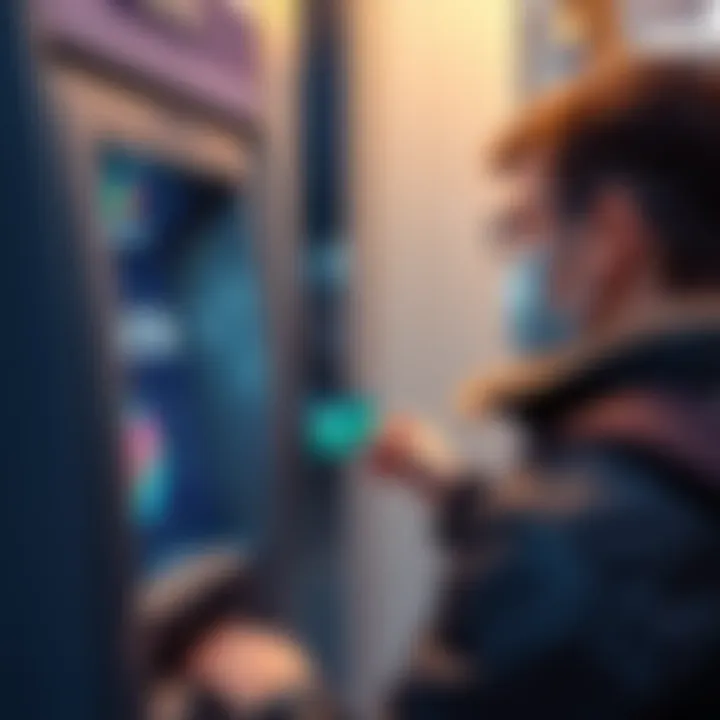 Traveler using a Revolut Ultra card at an ATM in Spain, looking surprised at high fees displayed on the screen