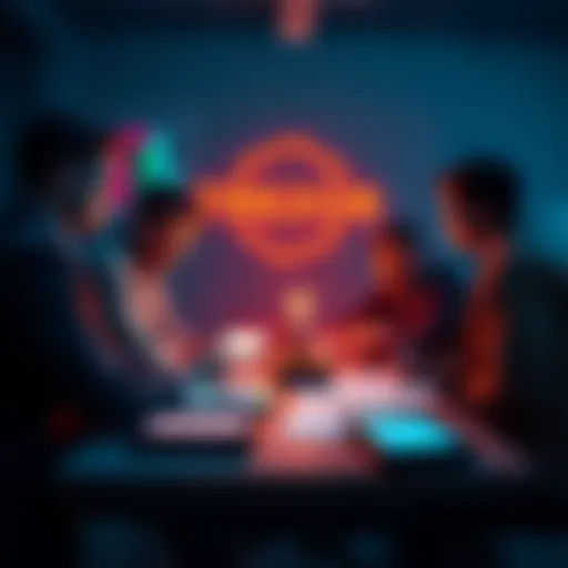 A group of people discussing feedback on Trezor 7 with charts and devices on a table