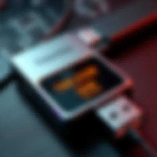A close-up of a Trezor One device displaying recovery words during the recovery process, with a USB sniffer connected nearby.