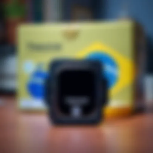 A Trezor TS5 Bitcoin Only device with a shipping box to Brazil in the background