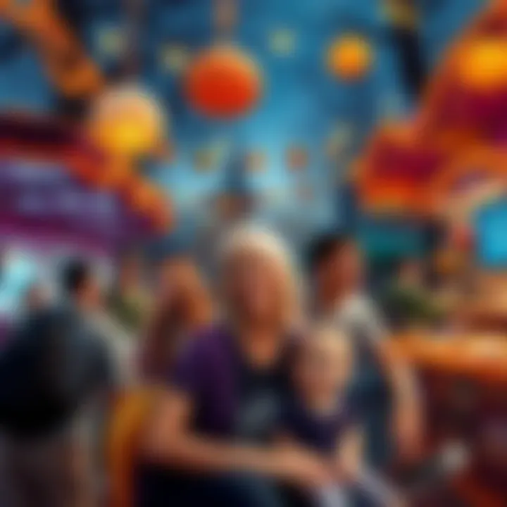 Families enjoying various attractions at the Trick or Treat Festival with festive decorations and activities.