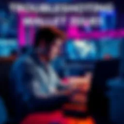 A person sitting at a desk looking at a laptop screen with a Monero wallet open, appearing frustrated with seed phrase and syncing problems