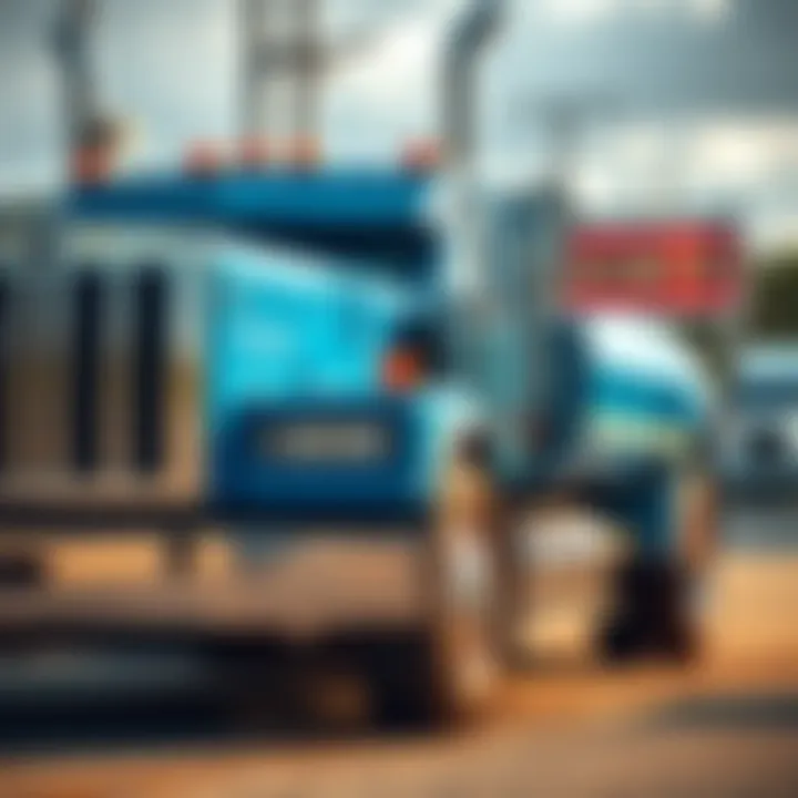 A blue truck parked outside, with a for sale sign, representing no-reserve auction risks.