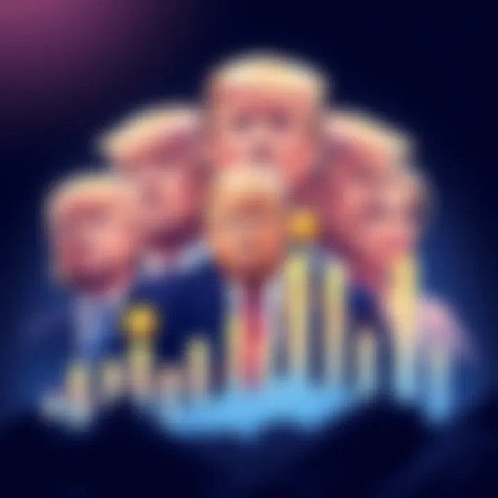 An illustration showing the Trump family with cryptocurrency symbols and rising graphs to represent a potential endorsement's effect on $CRO's value.