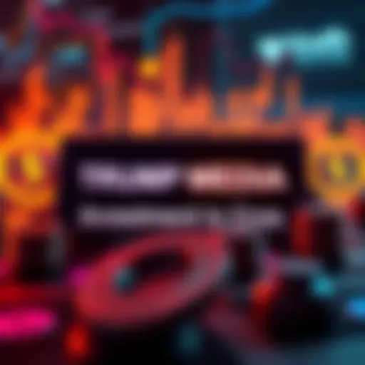 Graphic showing Trump Media's $105 million investment in CRO tokens, with a backdrop of financial symbols and Truth Social logo, highlighting the connection to media and cryptocurrency