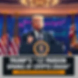 President Trump announcing the pardon of cryptocurrency figure CZ at a press conference, with a backdrop showing crypto market charts and American flags.