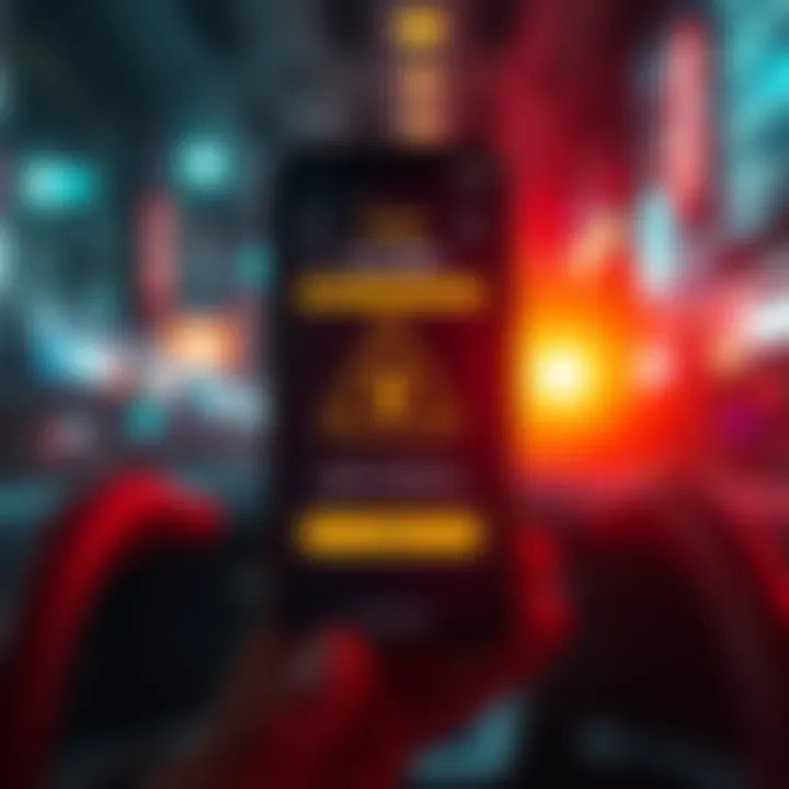 A smartphone displaying Trust Wallet app with a warning symbol, highlighting security issues.