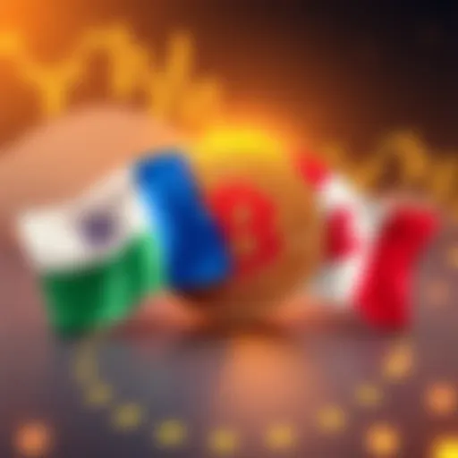 Flags of two countries above the Bitcoin symbol, representing their control over the network