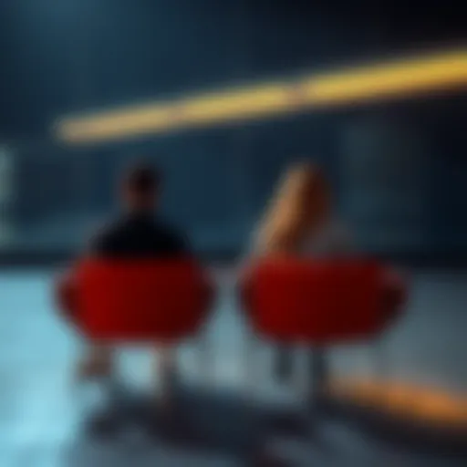 A pair of individuals sitting across from each other, engaged in silence while maintaining eye contact, conveying understanding without words.