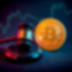 A gavel and a cryptocurrency symbol representing legal action against HTX, a crypto exchange, by the UK regulator.