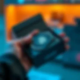 A person unboxing the Ledger Stax, showcasing its sleek design and premium feel with Bitcoin branding.