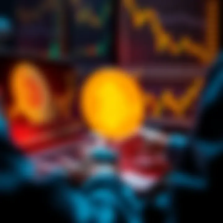 A person researching Bitcoin on a laptop with graphs and charts on the screen, symbolizing the need for education in crypto investing.