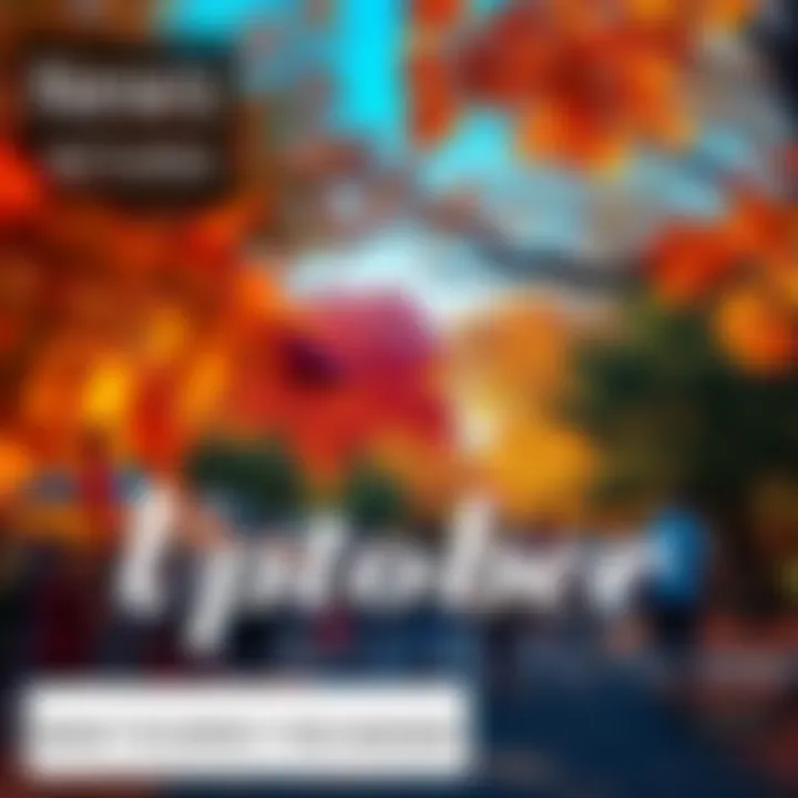 A vibrant fall scene with colorful leaves and people enjoying outdoor activities during Uptober.