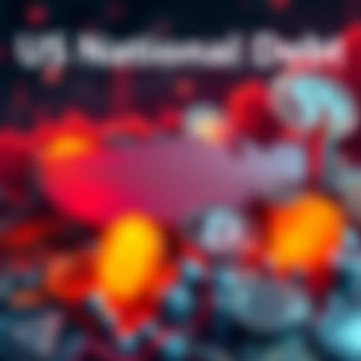 US National Debt and Cryptocurrency Visual representation of the US national debt alongside cryptocurrency symbols, highlighting the debate around digital currencies as a hedge against the declining dollar.