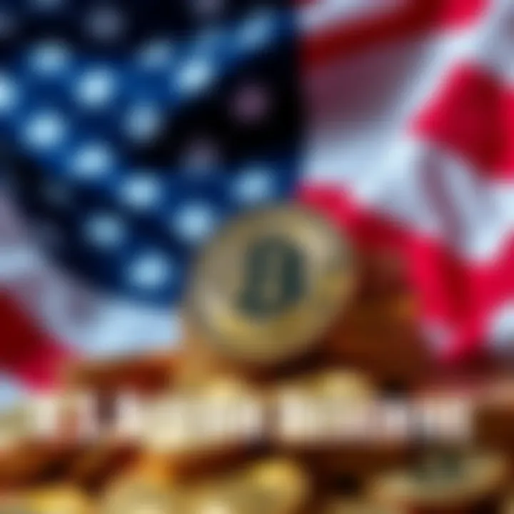 U.S. Bitcoin Reserve A depiction of Bitcoin coins piled with a U.S. flag in the background, symbolizing the U.S. government potentially holding a large amount of Bitcoin.