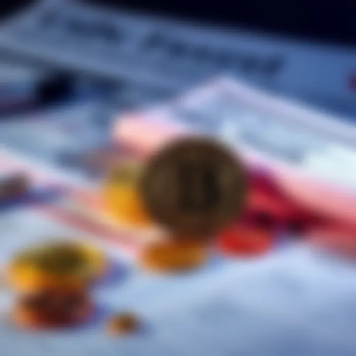 Visual representation of tax forms and USDC coins illustrating investment gains