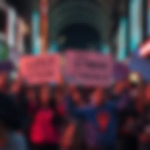 Group of people expressing concern about lost streaks on a mobile app due to a glitch, holding signs for accountability and support.