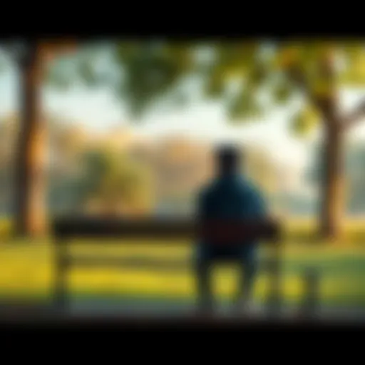 A thoughtful individual sitting on a park bench, looking at the trees while waiting patiently