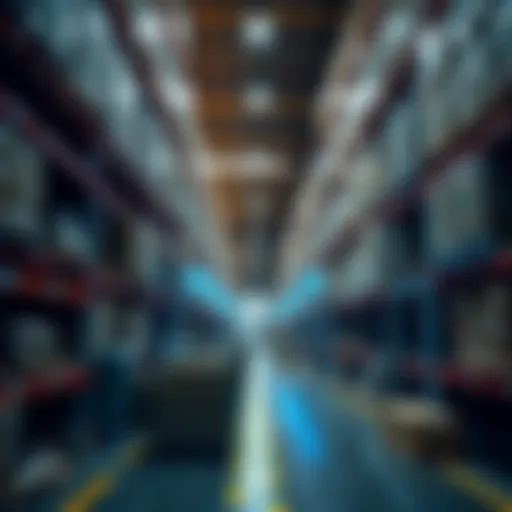 Warehouse with blockchain technology concept in supply chain management