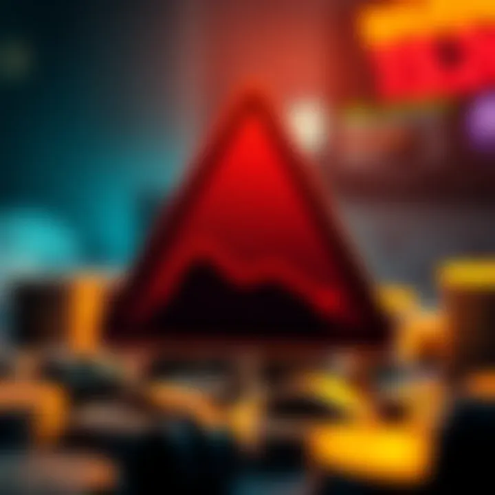 Warning Sign on Investment A warning sign symbolizing the risks of using leverage in trading, featuring a downward trend graph, highlighting potential losses.