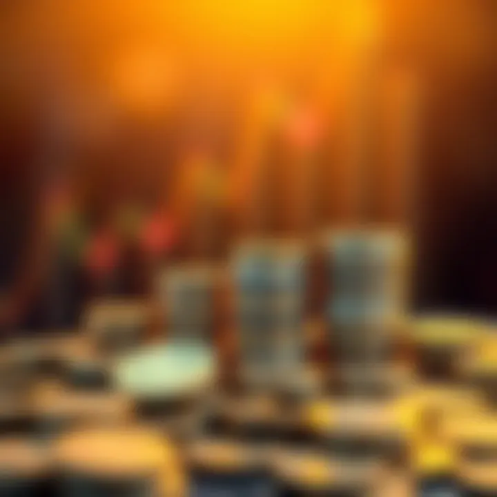 Wealth Growth Over Time A visual representation of a growing stack of coins over a decade, symbolizing wealth accumulation through financial planning.