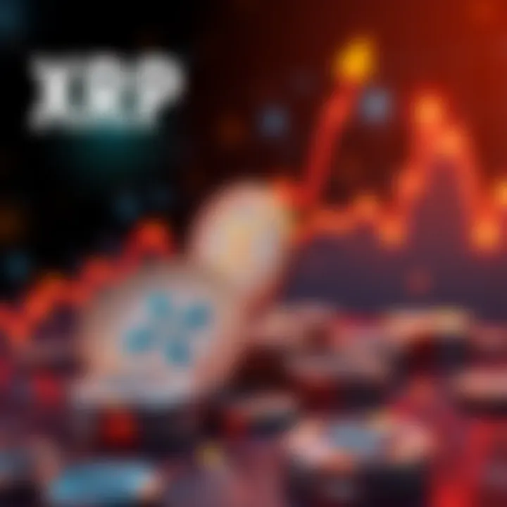 Graphic showing XRP tokens with upward trends and financial symbols, representing potential growth by 2030.