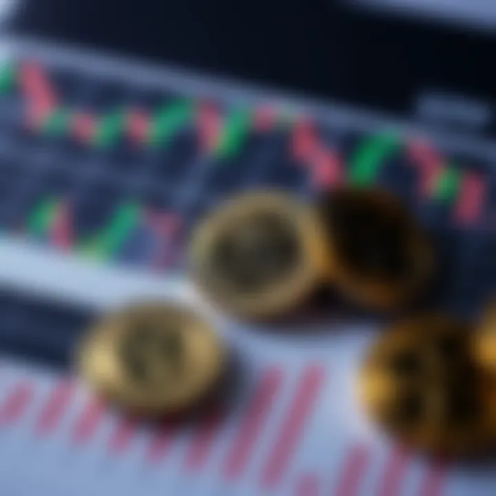 A close-up of XRP coins placed next to a financial chart showing price trends, illustrating investment decisions.