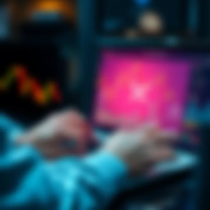 XRP Investment Strategies A person analyzing cryptocurrency charts and graphs on a laptop with XRP logo visible, showcasing investment strategies.