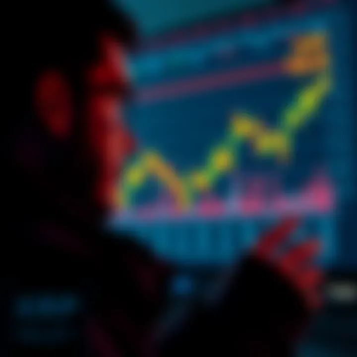 A person looking at a chart displaying XRP price fluctuations, contemplating investment choices.