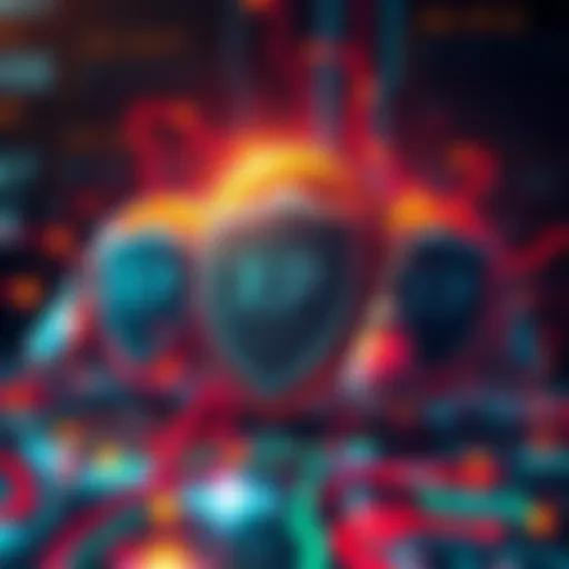 A digital representation of the XRP ledger with shields symbolizing protection against quantum attacks.