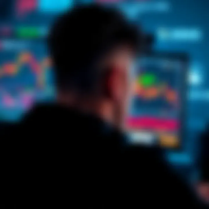 A person looking concerned at a computer screen displaying XRP graphs and manipulated headlines about profits