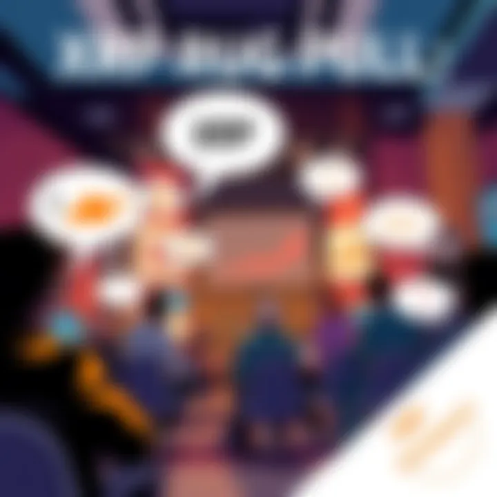 A graphic showing a worried community discussing XRP risks in a forum setting with speech bubbles and charts.
