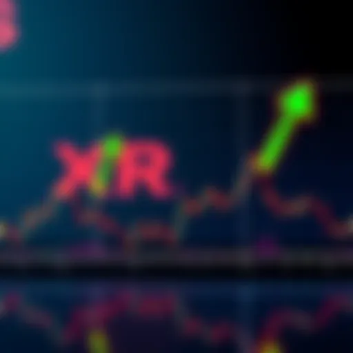 A chart showing XRP price fluctuations with a downward trend and hopeful recovery symbolized by green arrows