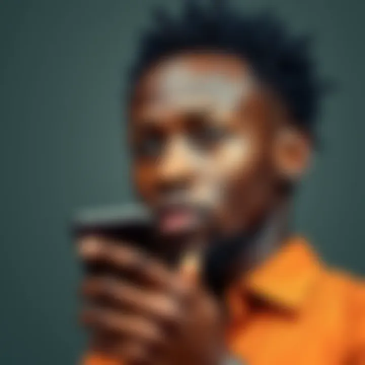 Young African Dreaming of Bitcoin Investment A young African man looking hopeful while holding a smartphone, symbolizing his dream to invest in Bitcoin despite financial struggles.