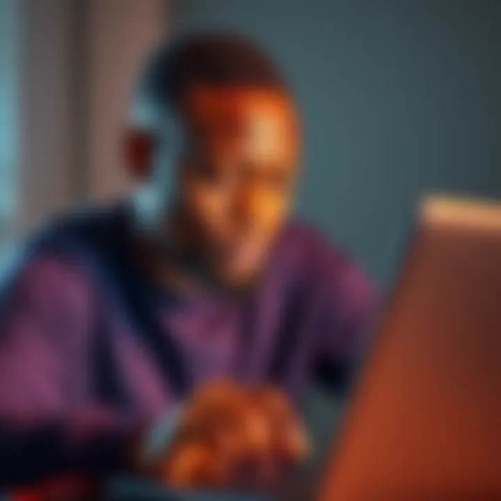 Young African Looking at Bitcoin A young African man studying Bitcoin on a laptop with a hopeful expression