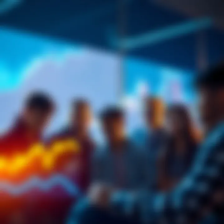 Young Australians Reflecting on Bitcoin A group of young Australians looking at a graph showing Bitcoin's rise in value, expressing concern over missed investment opportunities.