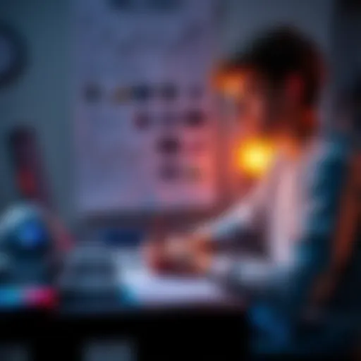 A 16-year-old sitting at a desk with a laptop, analyzing cryptocurrency charts and jotting down investment strategies on paper.