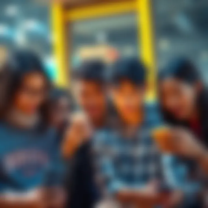 Group of friends expressing humor and confusion while texting with the word 'bruh' visible on their screens