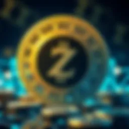 A visual representation of the Zcash logo with digital coins and blockchain elements in the background.